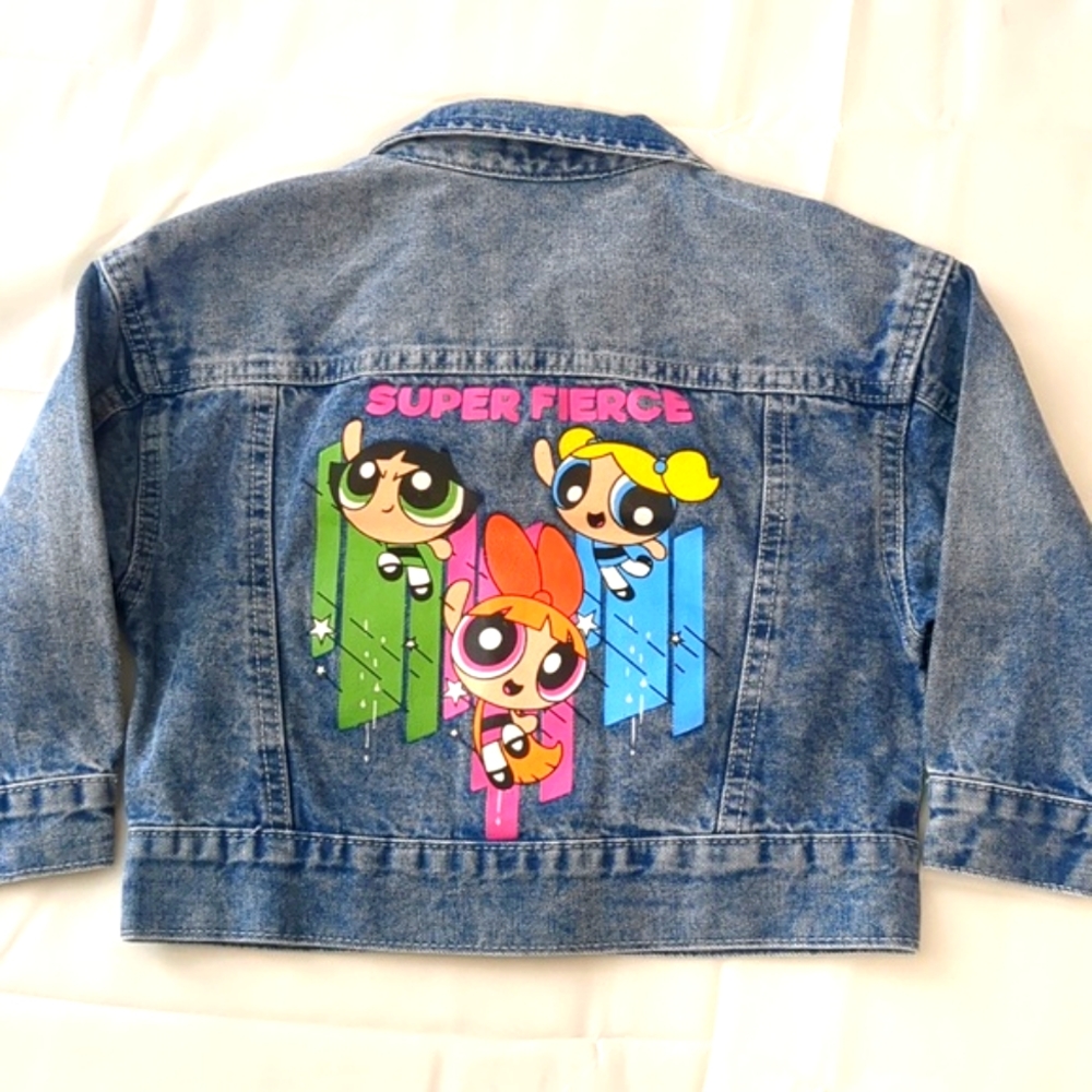 NEW Powerpuff Girls Rare Blue Denim Painted Jean Girls Sz 104CM(Tag) /US 4T- 5T